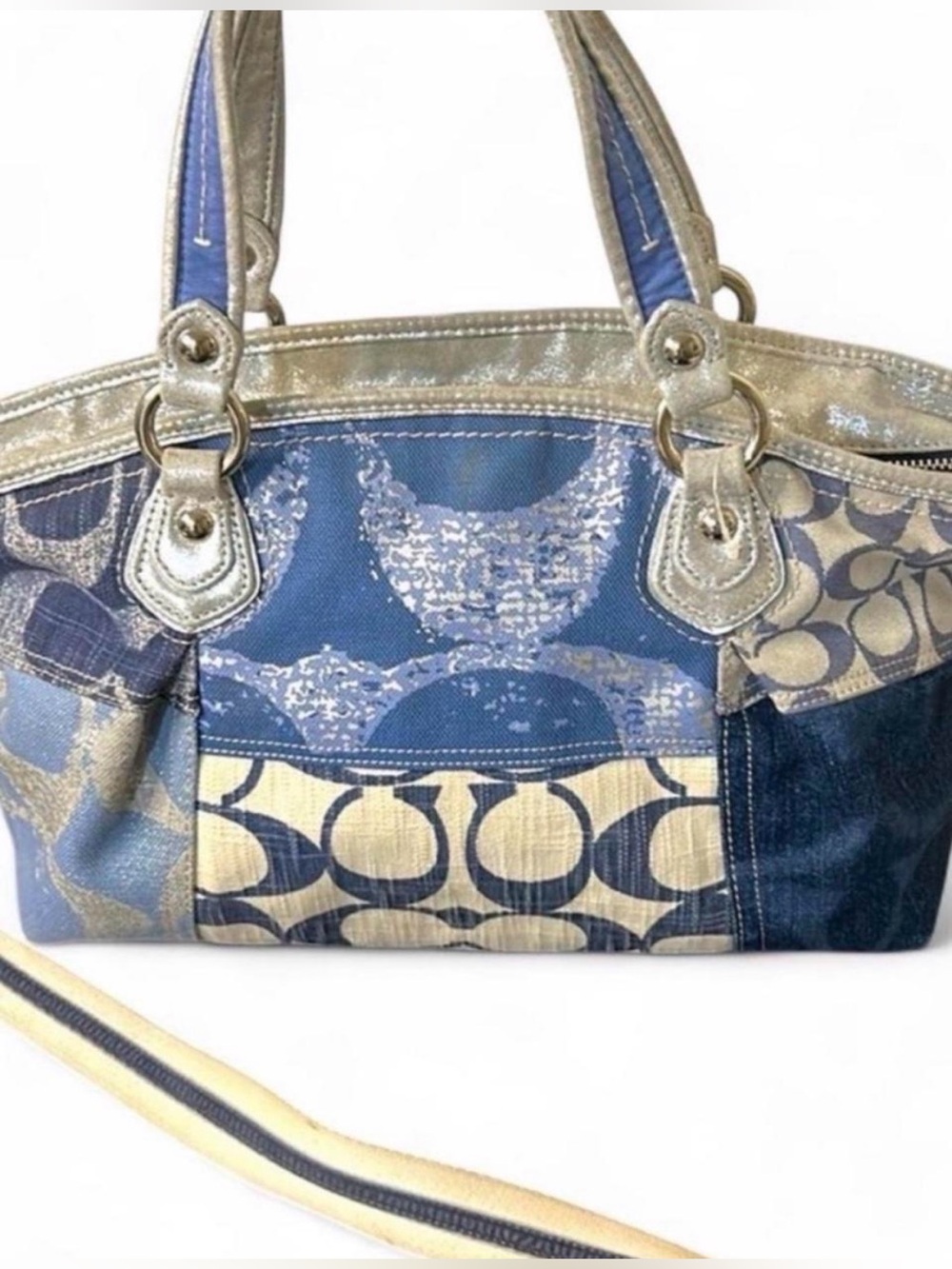 Coach Poppy Denim Patchwork Rocker Satchel - Picture 2 of 8
